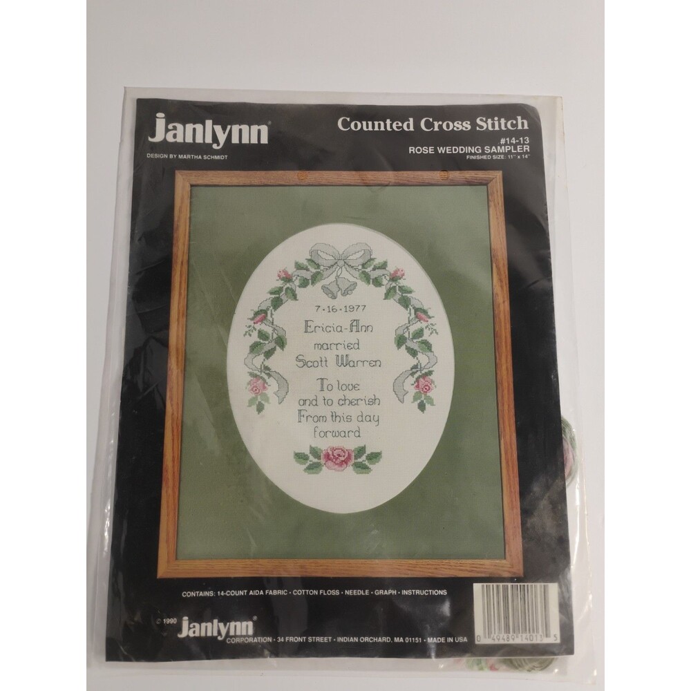 Janlynn Cross Stitch Kit "ROSE WEDDING SAMPLER" KIT #114-13 VTG 1990 NIP